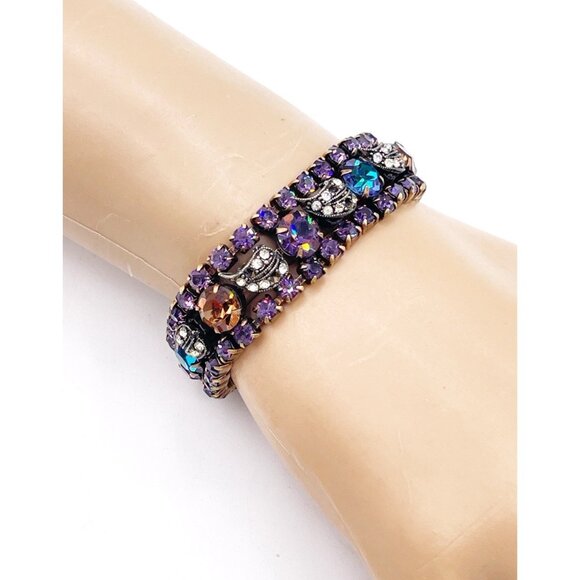 Weiss Jewelry - VTG WEISS Rhinestone Bracelet Purple Topaz AB Mid Century As Is Missing Stones